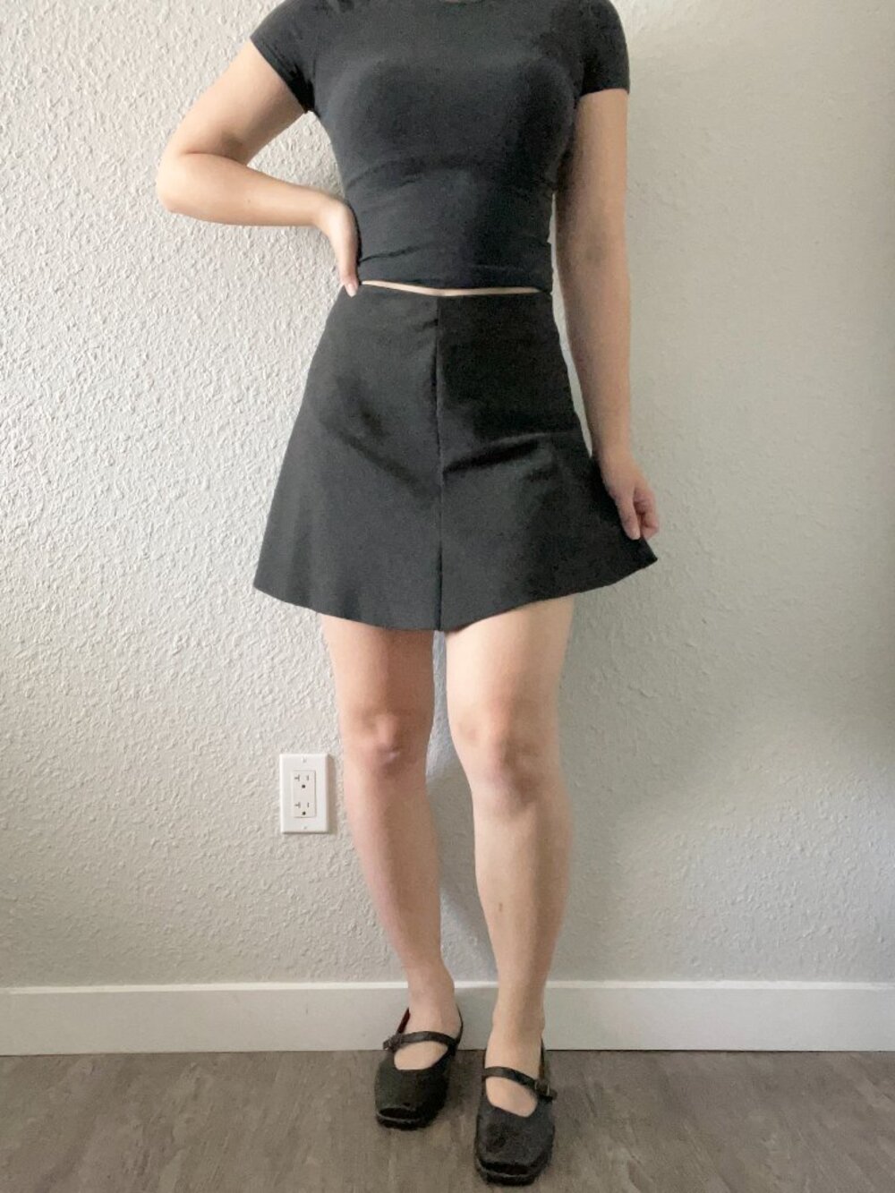 Dark gray high waisted circle mini skirt